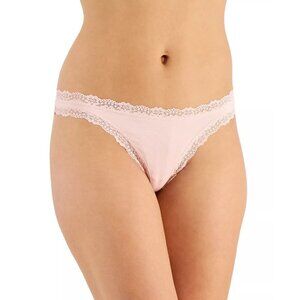 Jenni by Jennifer Moore Womens Size Large Lace-Trim Thong Panty Peachskin 1630